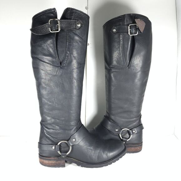 LIBERTY Black Tall Moto Boots with Buckle - Picture 7 of 16